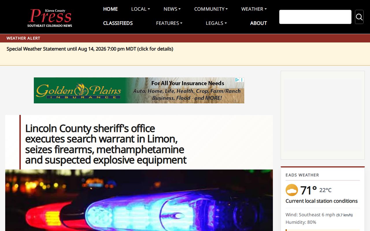 Lincoln County arrest report from Kiowa County Press using agency information