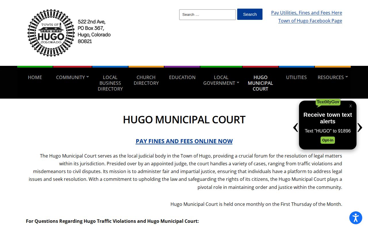 Hugo Municipal Court official case record source for local arrests
