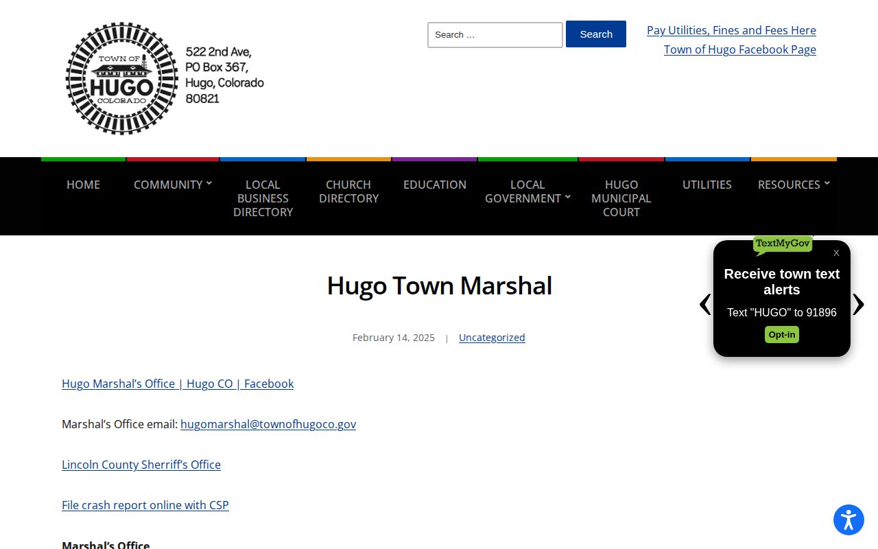 Hugo Marshal official arrest records page in Lincoln County